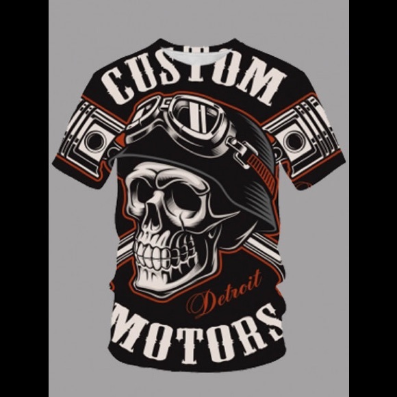💀CUSTOM MOTORS DETROIT 💀SKULL💀Black T-Shirt - Picture 1 of 2